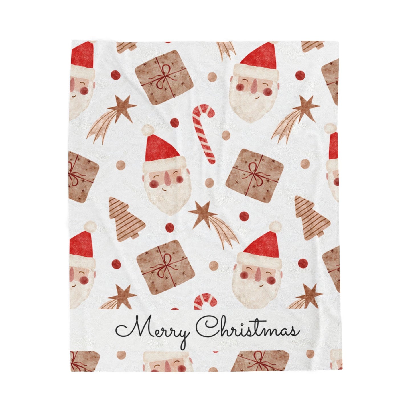 "Merry Christmas" Velveteen Plush Blanket, Santa & Gifts Holiday Throw