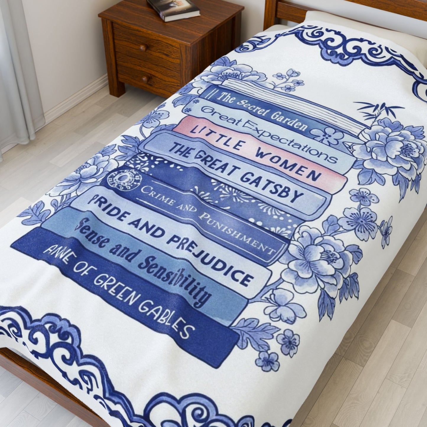 Book Lover Velvet Blanket - Literary Gift, Chinoiserie Style
