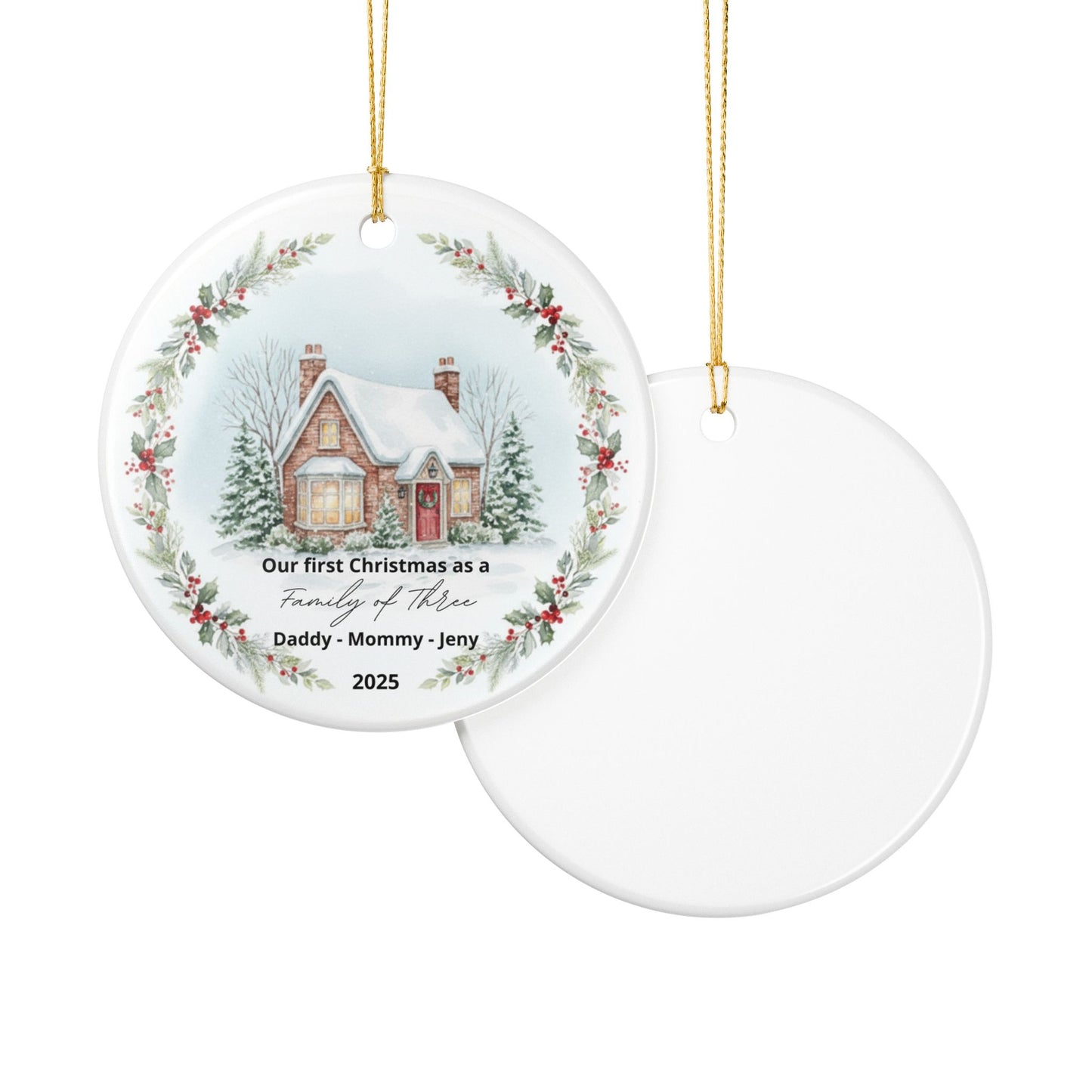 Personalized Baby First Christmas Ornament - Family of 3 Gift