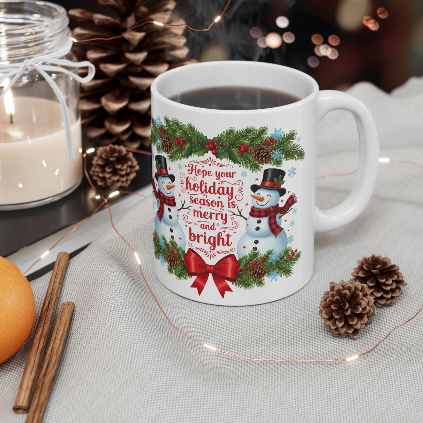 Cute Snowman Mug, Christmas Mug, Christmas Snowman Mug, Holiday Cheer Ceramic Coffee Cup (11oz, 15oz)