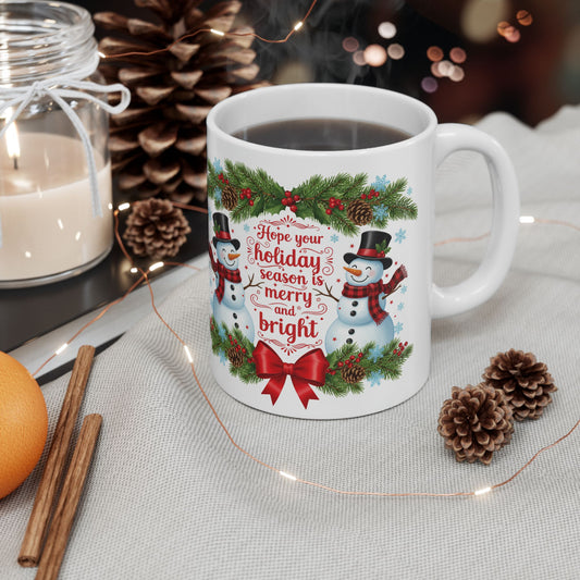 Cute Snowman Mug, Christmas Mug, Christmas Snowman Mug, Holiday Cheer Ceramic Coffee Cup (11oz, 15oz)