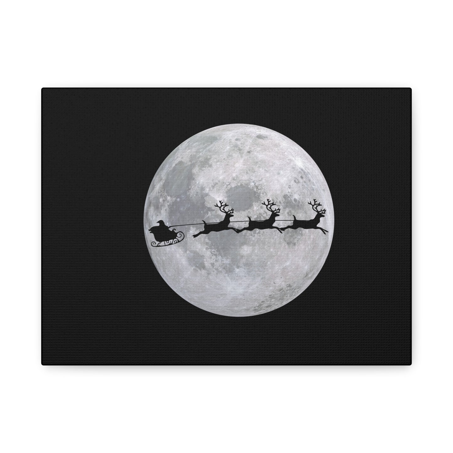 Santa Sleigh Silhouette Canvas, Full Moon Christmas Wall Art