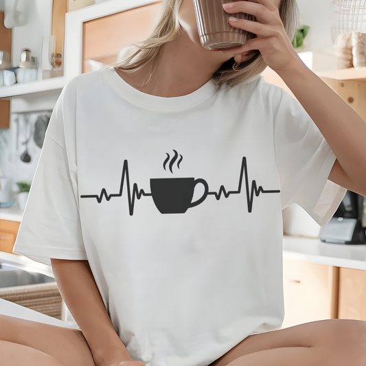 Coffee Heartbeat T-Shirt | Fun Gift for Coffee Lovers & Casual Wear
