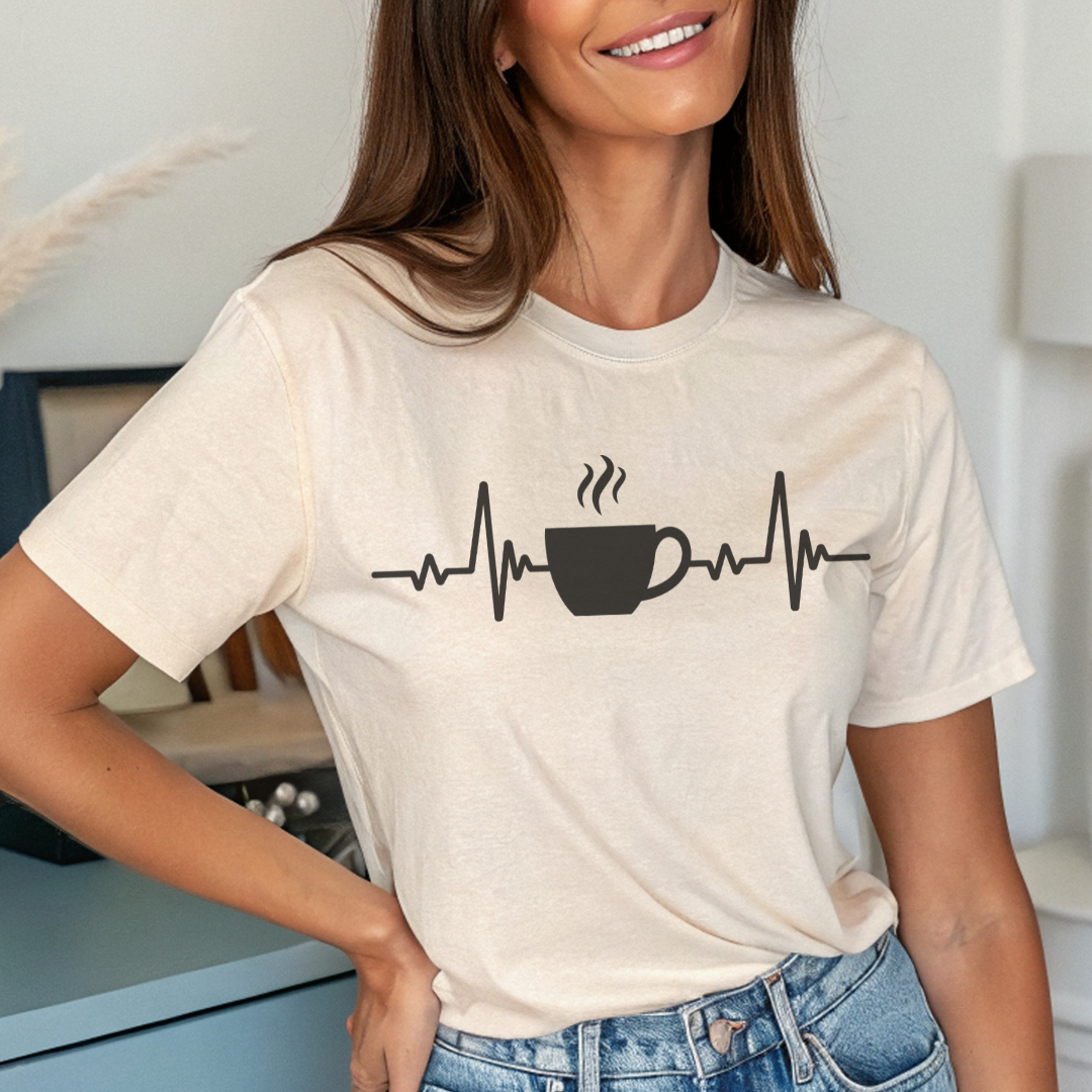 Coffee Heartbeat T-Shirt | Fun Gift for Coffee Lovers & Casual Wear