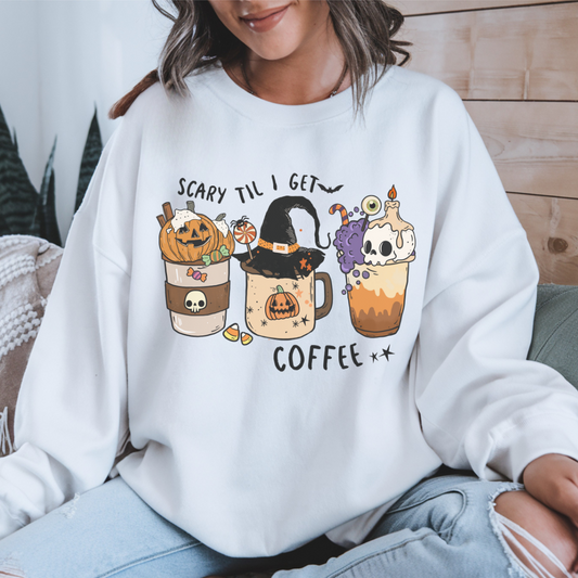 Cozy Halloween Sweatshirt | Scary Till I Get Coffee & Fall Fashion